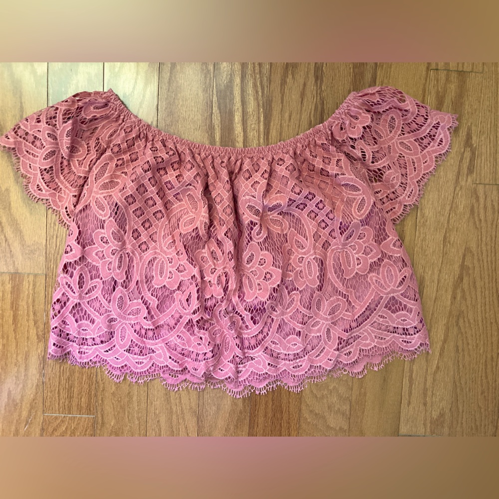 Off the shoulder coral crochet top